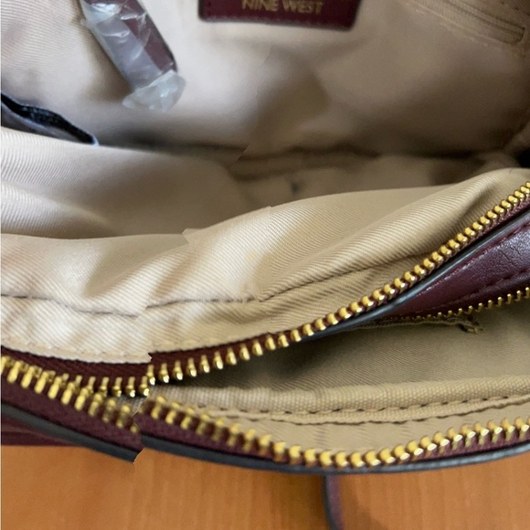 Nine West Angelina Chic Quilted Burgundy Double Compartments Crossbody Bag - Picture 10 of 14